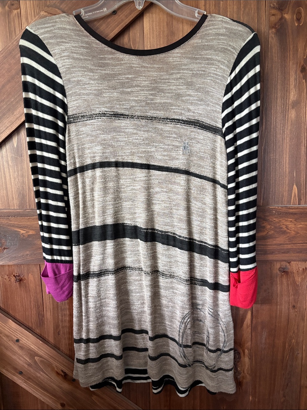 Desigual Black, Gray, Pink and Red Striped Long Sleeve Tunic